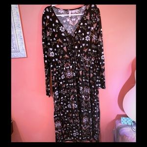 Floral Midi Dress with Lace-Up Front